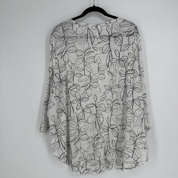 Cynthia Rowley top 3x white black leaf print linen oversized minimalist blouse - Picture 3 of 4